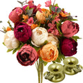 Silk Peony & Hydrangea Bouquet with Gold Taper Candle Holders - Sunset