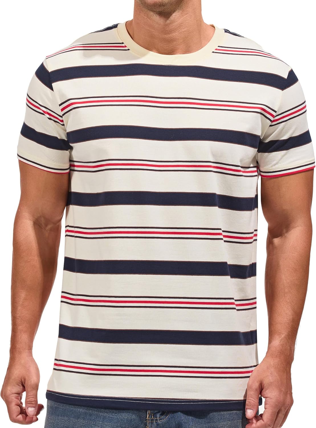 VEIISAR Men's Crewneck Striped T-Shirt for Comfort and Style