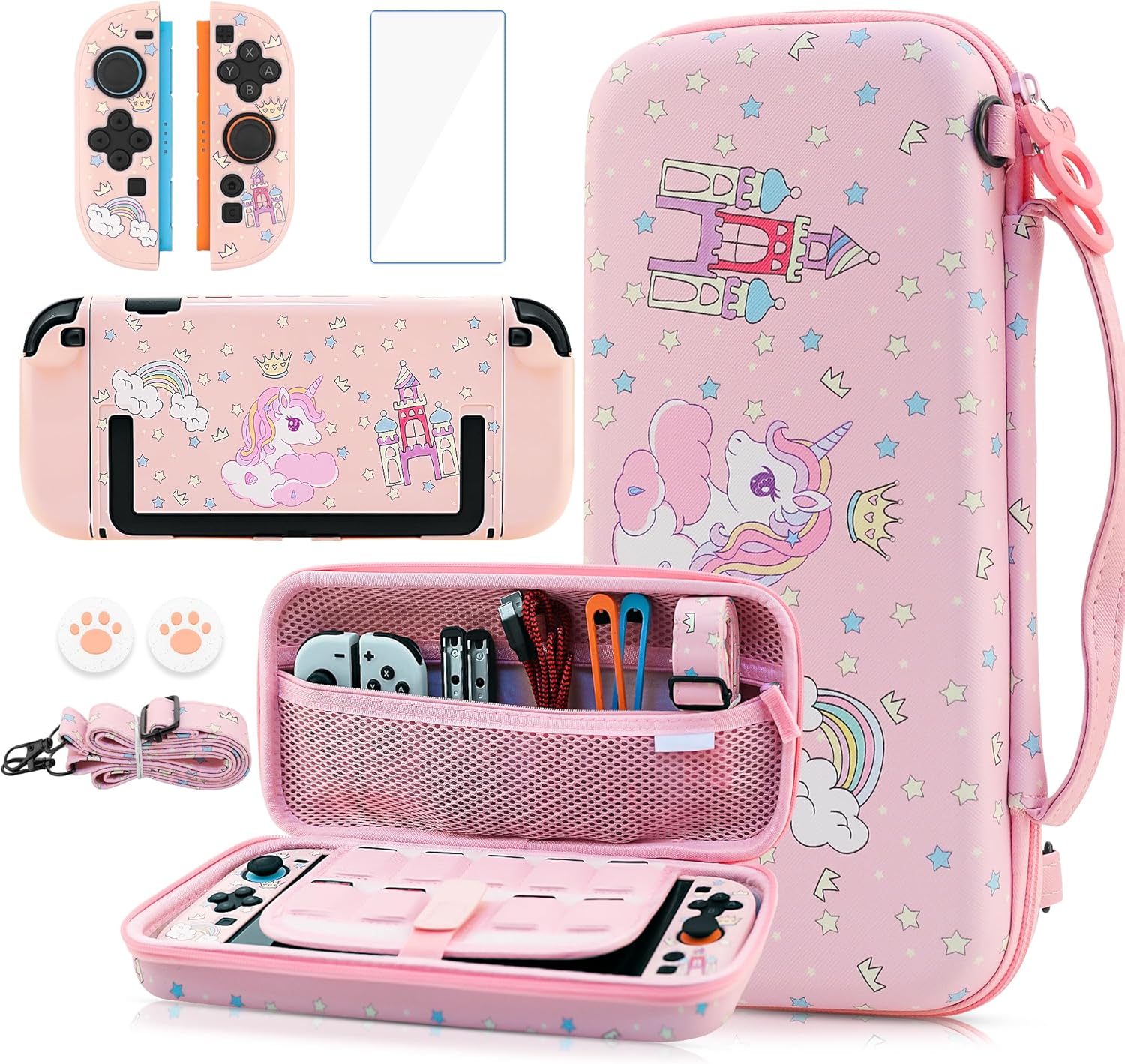 Cute Pink Carrying Case for Nintendo Switch 2 with Accessories