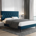 Blue Queen Upholstered Platform Bed Frame with Adjustable Headboard