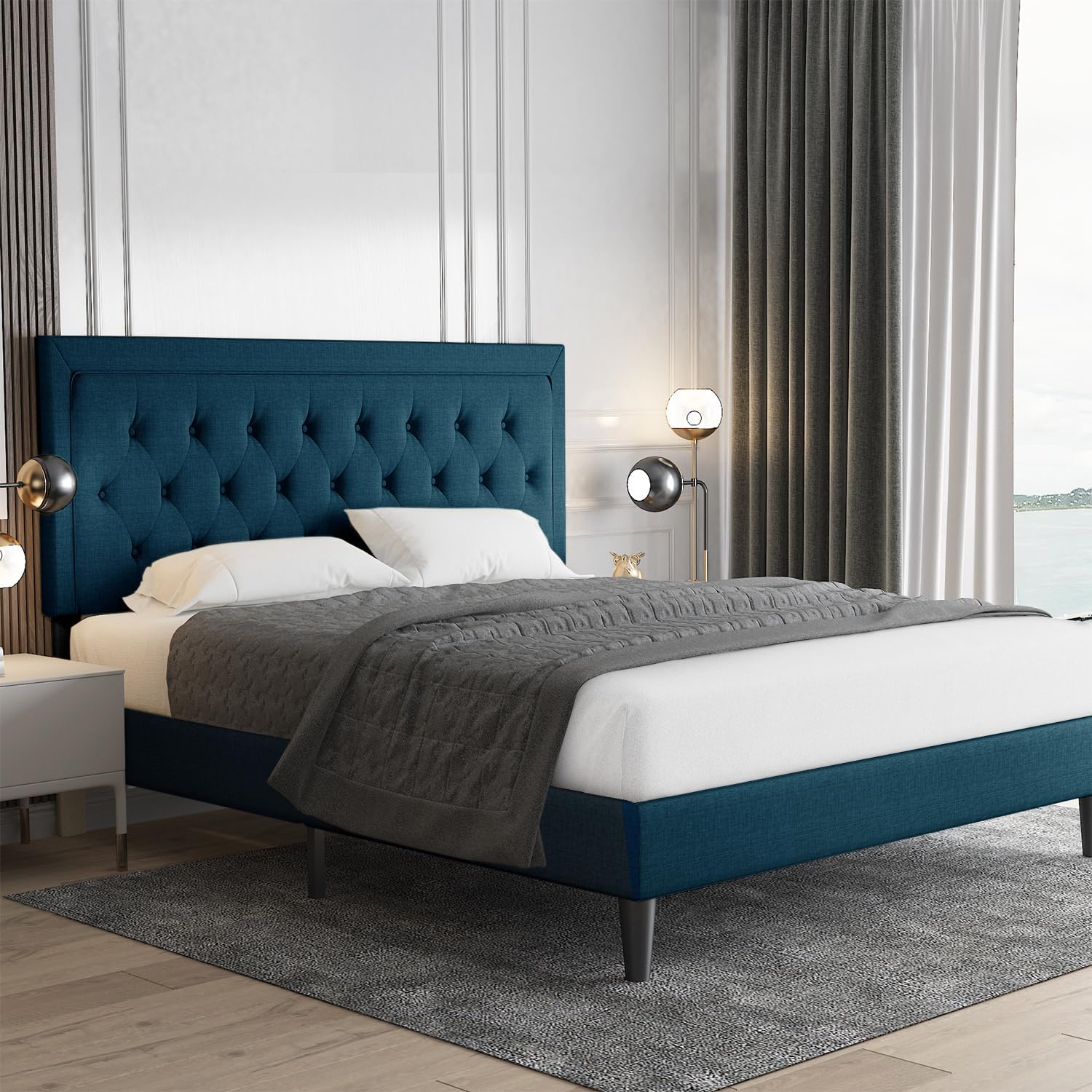 Allewie Queen Size Upholstered Platform Bed Frame for Comfort