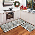 Christmas Kitchen Rugs Green Xmas Trees Deer Snowman Mats Set of 2