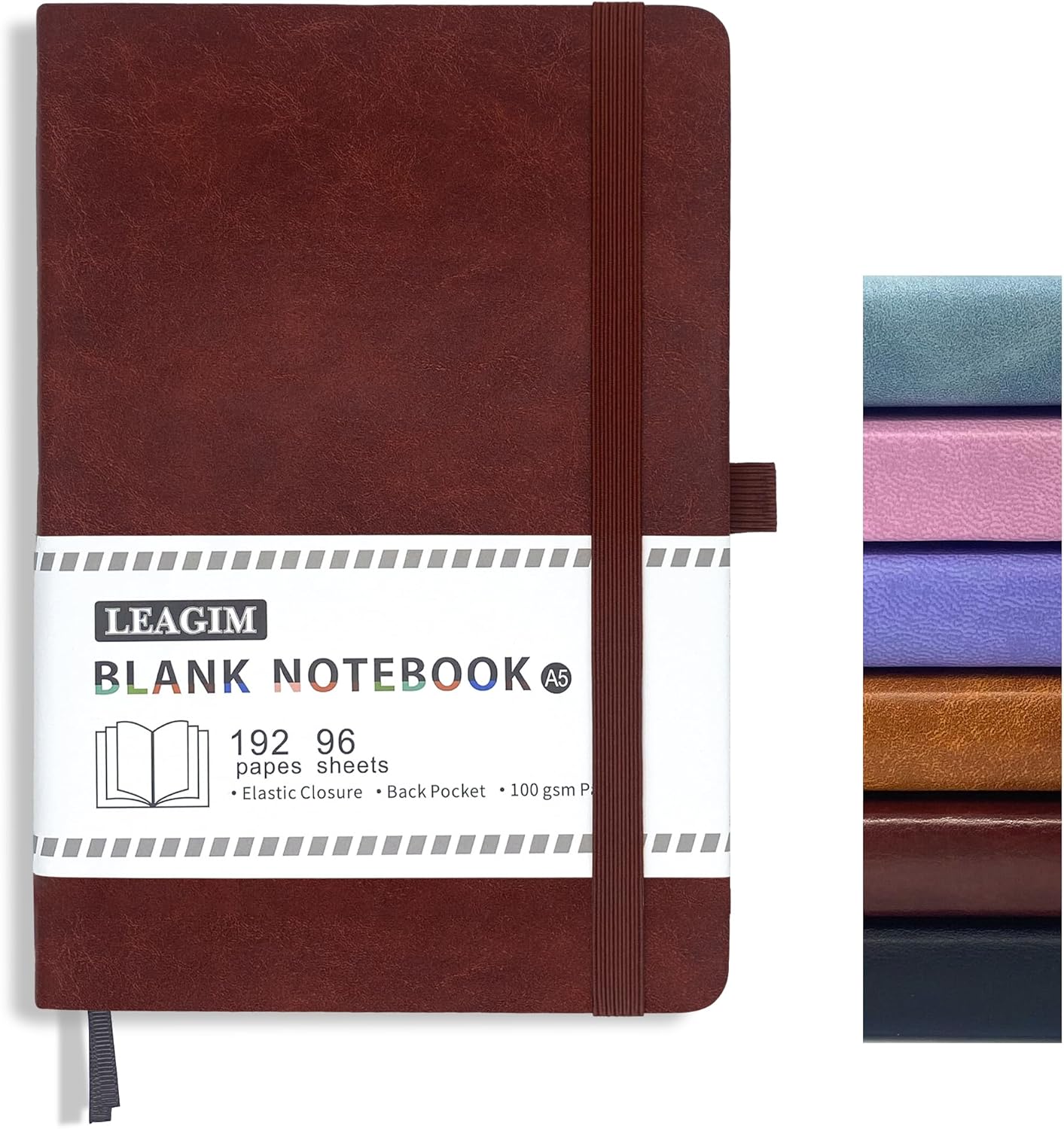 LEAGIM A5 Hardcover Leather Sketch Book, 192 Pages 100 GSM - Premium Unlined Journal
