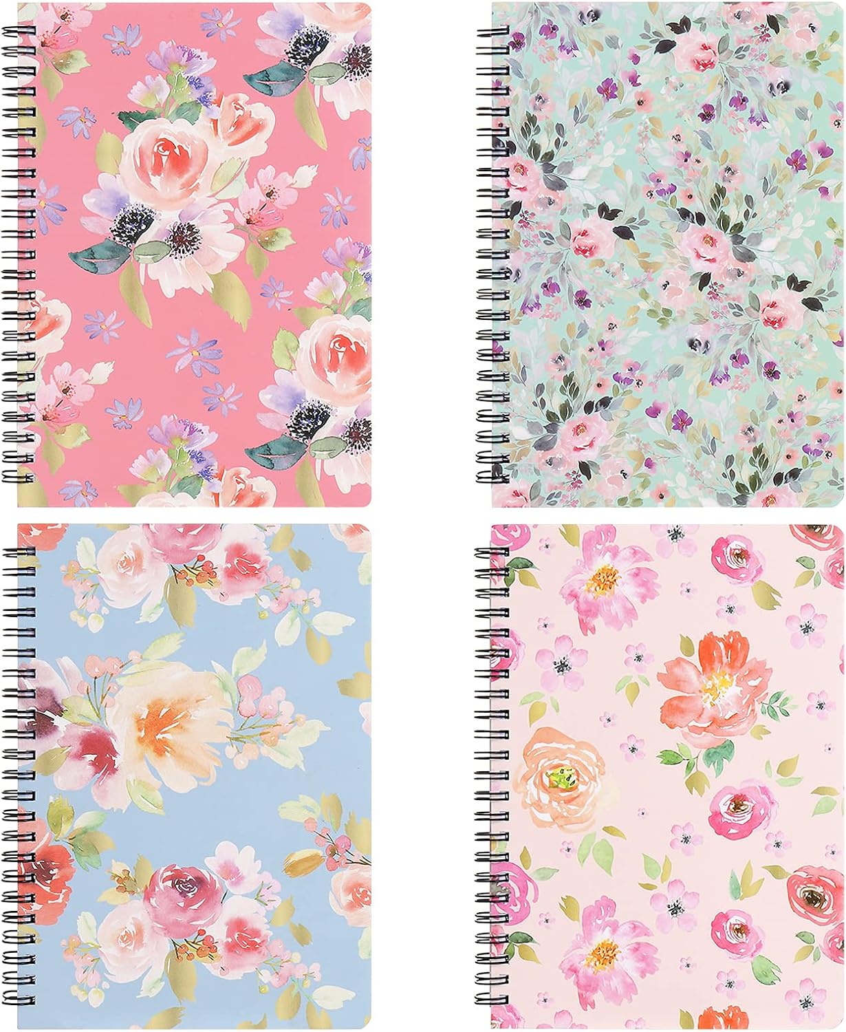 SUUYOO Floral 4 Pack B6 College Ruled Notebooks, 160 Pages