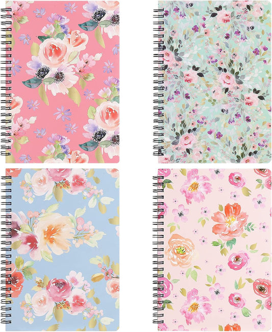 SUUYOO Floral 4 Pack B6 College Ruled Notebooks, 160 Pages