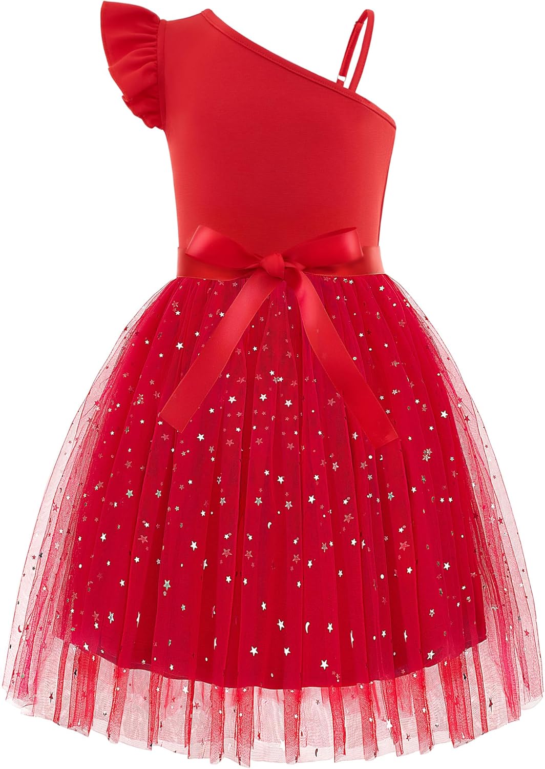 Arshiner Girls Dresses Summer One Shoulder Ruffle Tulle Dress