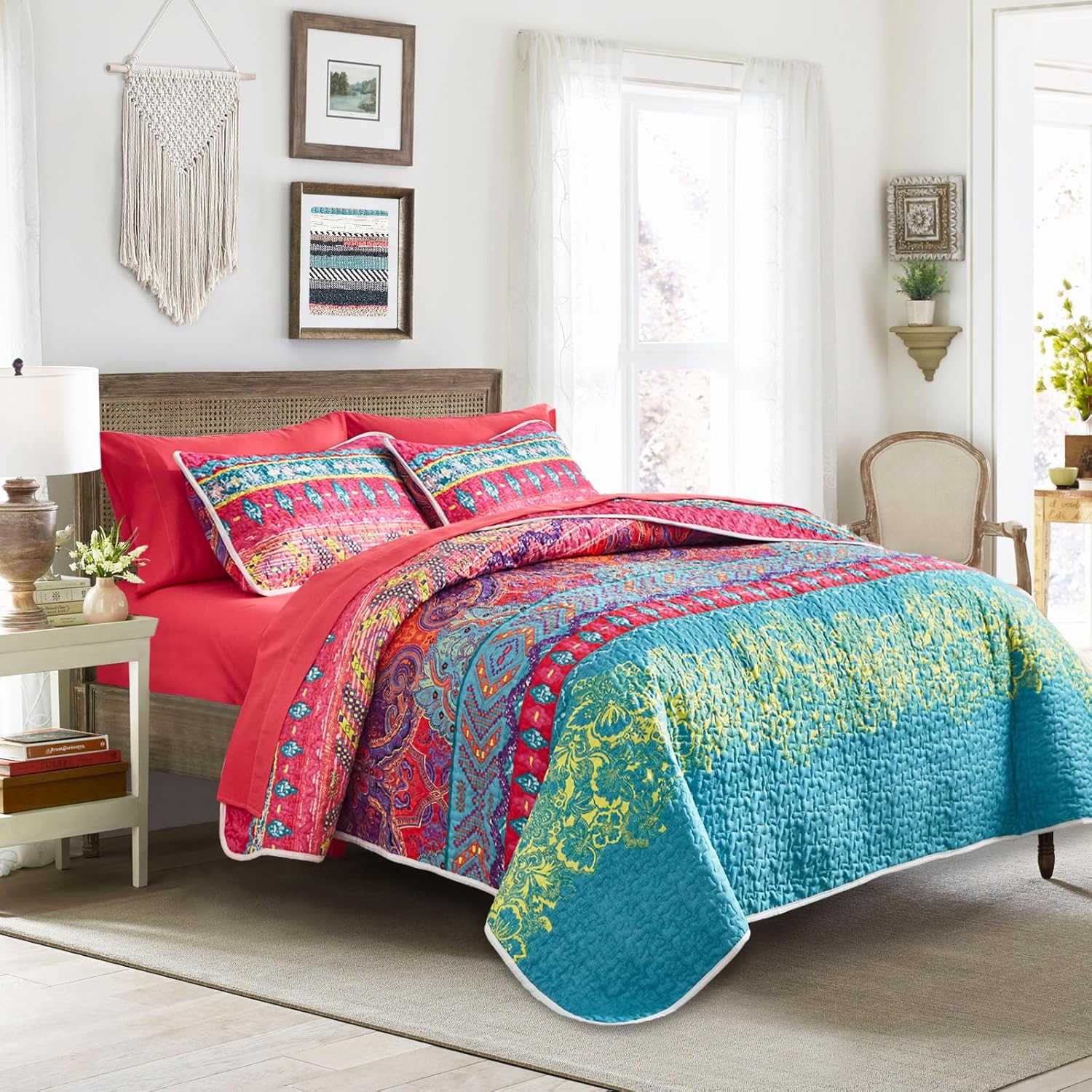 Colorful Bohemian Quilt Set for Full Queen Size Bedding