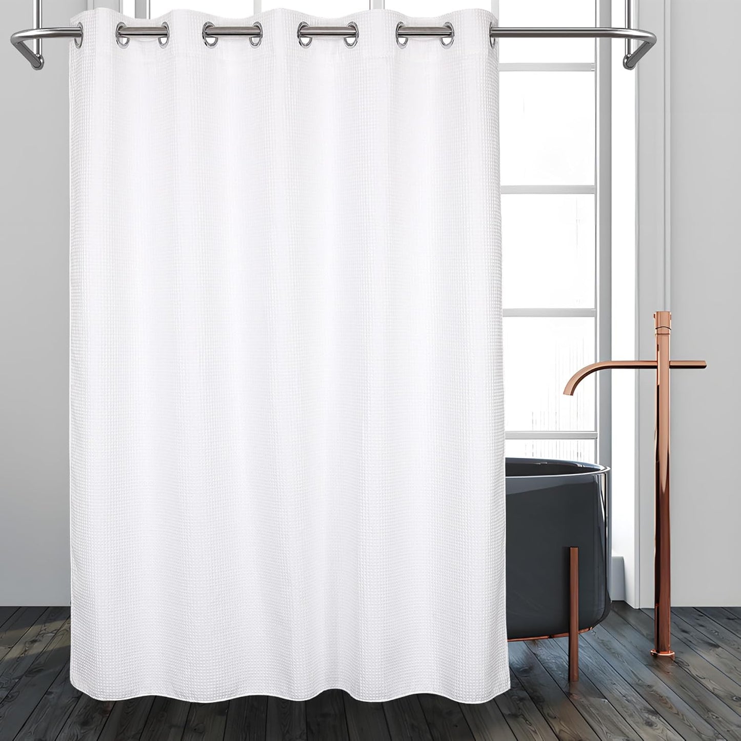 River Dream Cotton Blend No Hook Shower Curtain for Bathroom