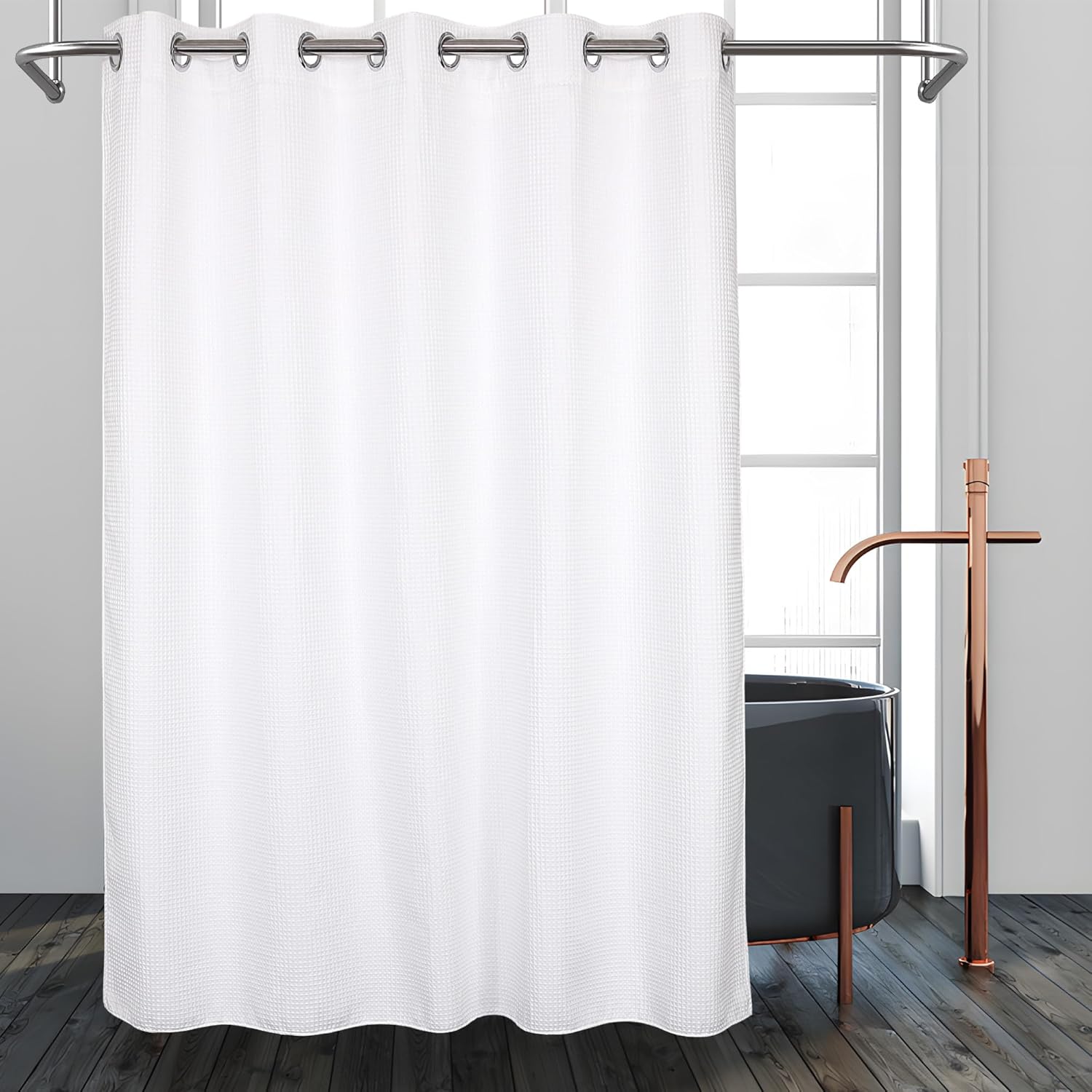 River Dream Cotton Blend No Hook Shower Curtain for Bathroom
