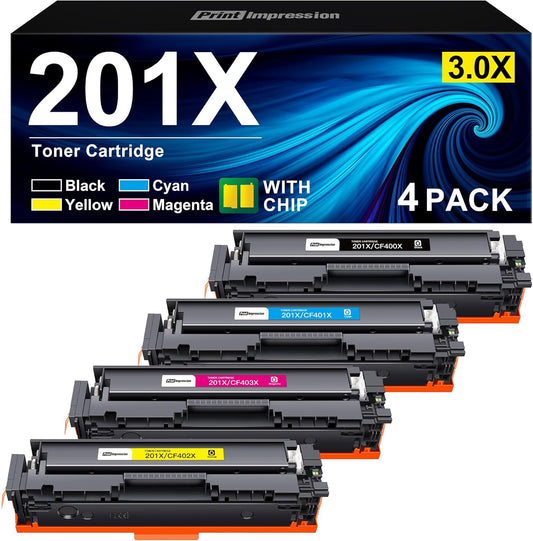 High Yield 201X Toner Cartridges 4 Pack for HP Printers