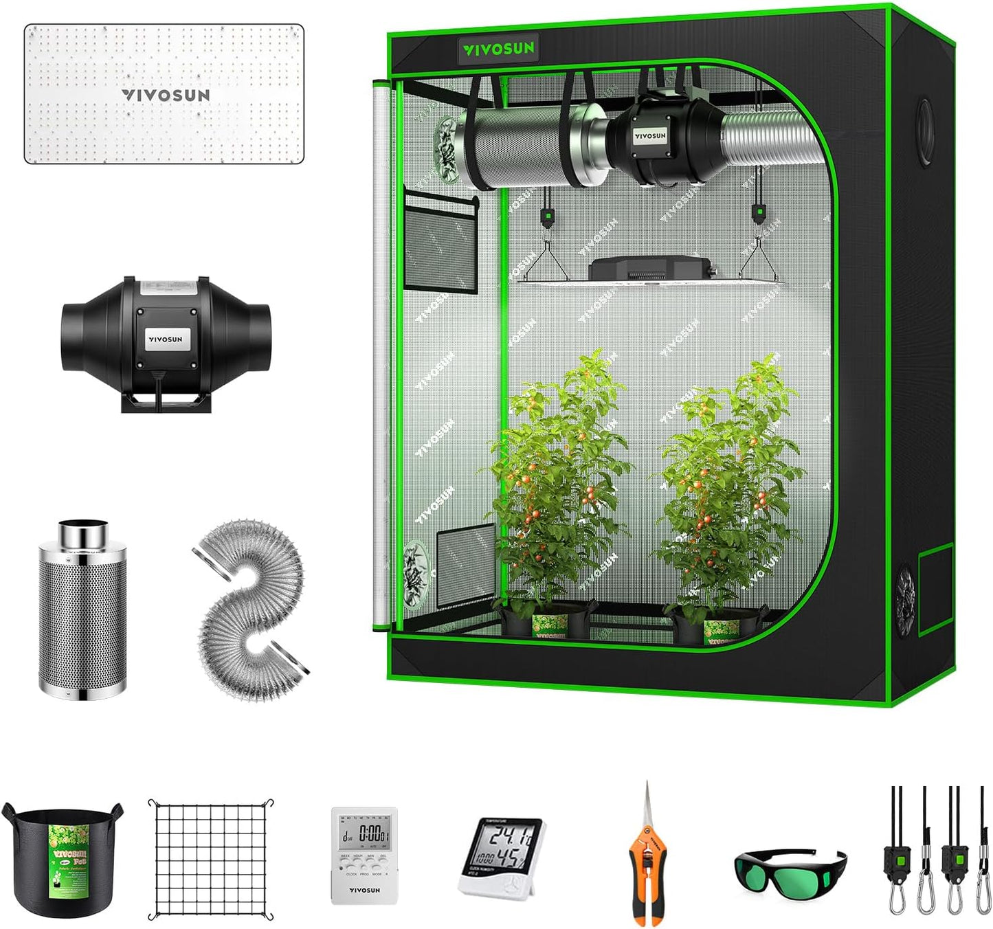 VIVOSUN Grow Tent System w/ LED Light, Fan & More