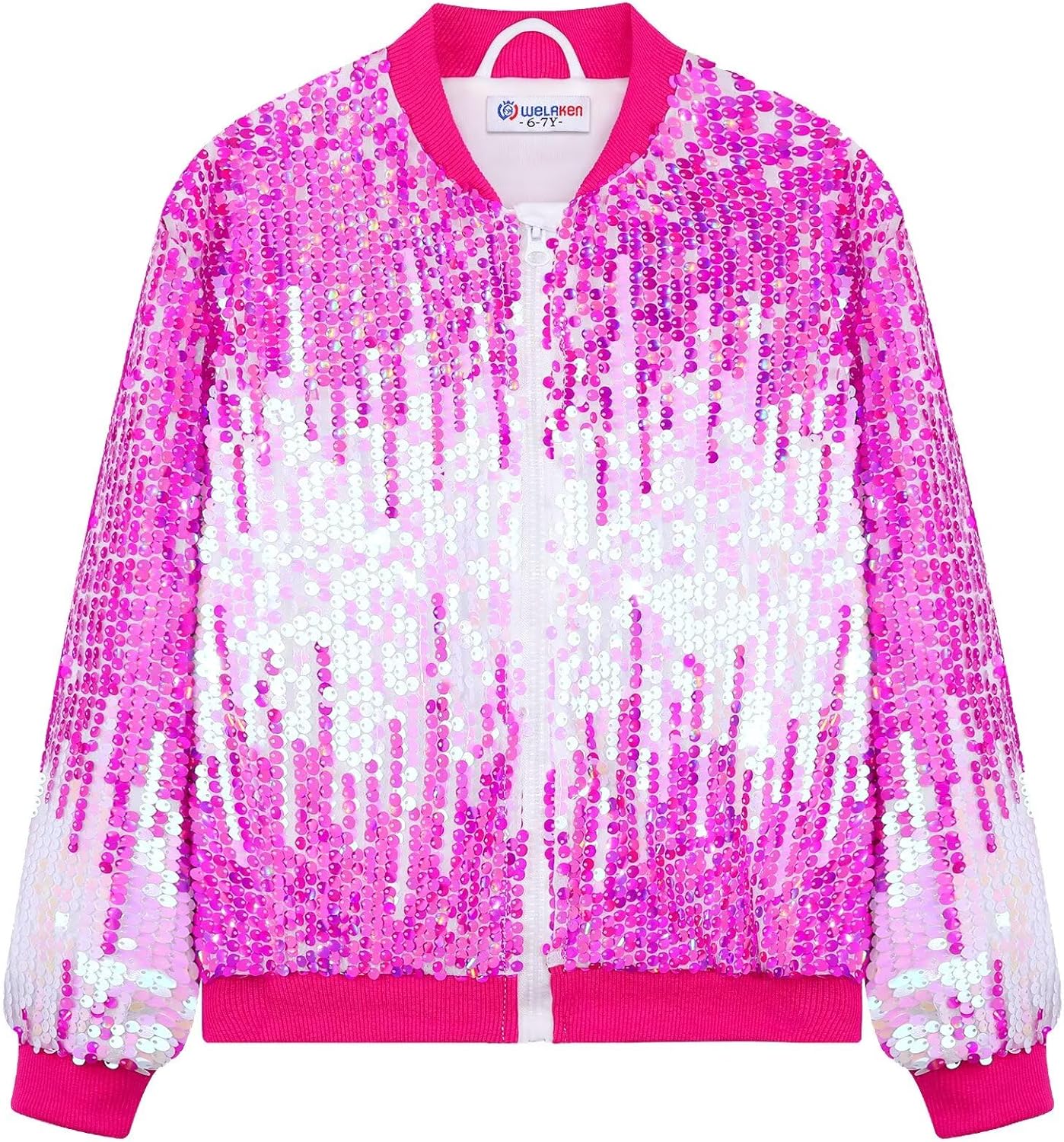 Girls' Ombre Sequin Bomber Jacket with Pockets for Kids