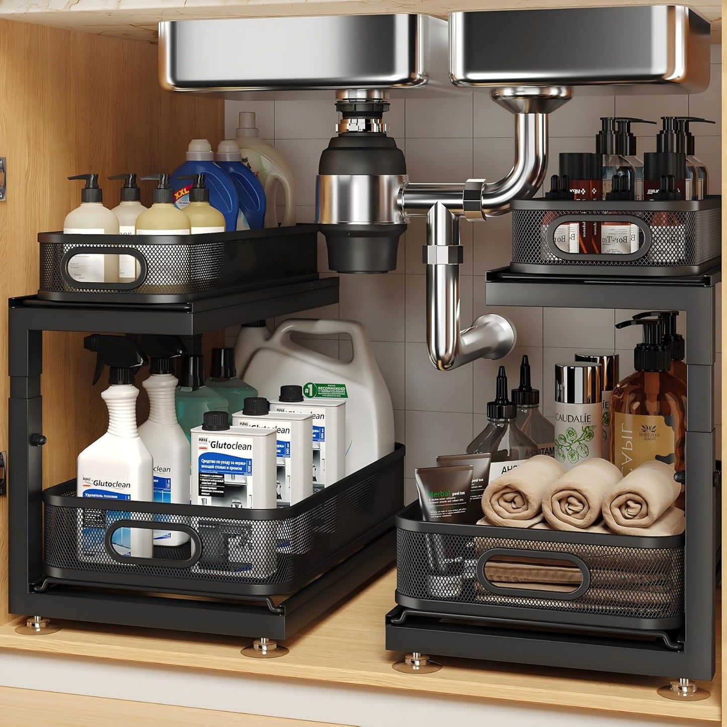 2-Pack Under Sink Storage Organizer with Smooth Gliding Drawers