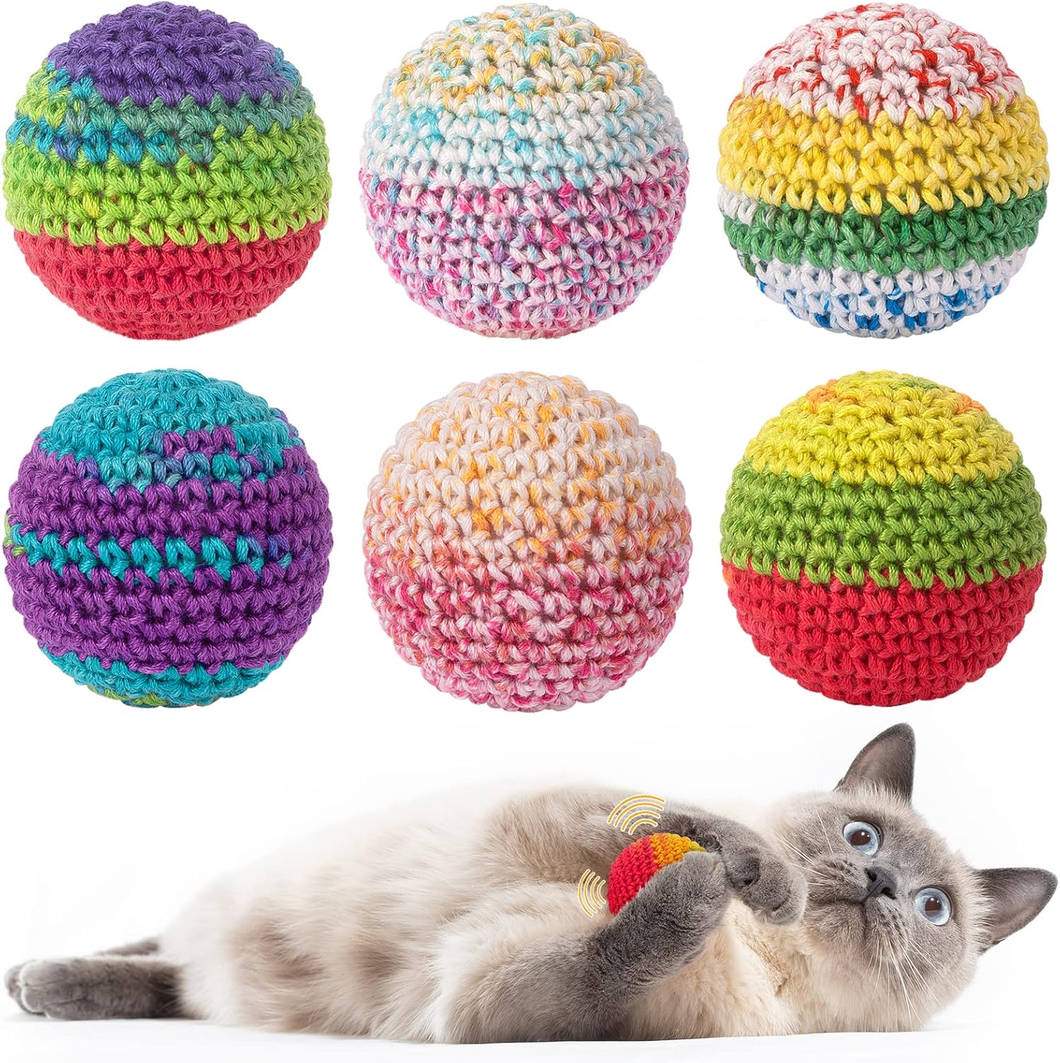 Interactive Woolen Cat Toy Set with Bells - 6 Pack