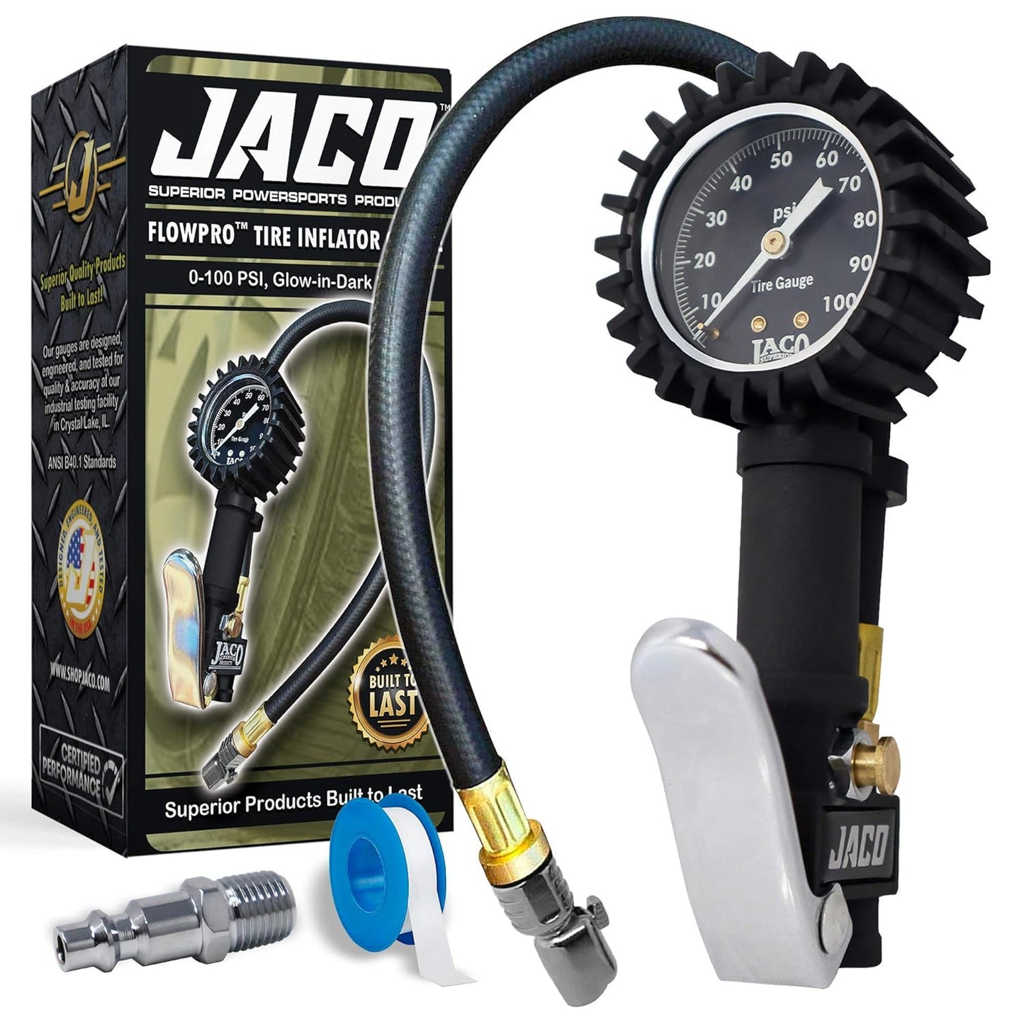 JACO FlowPro Tire Inflator with Pressure Gauge for 100 PSI