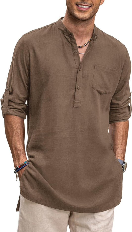 COOFANDY Men's Linen Henley Shirts for Casual Summer Style