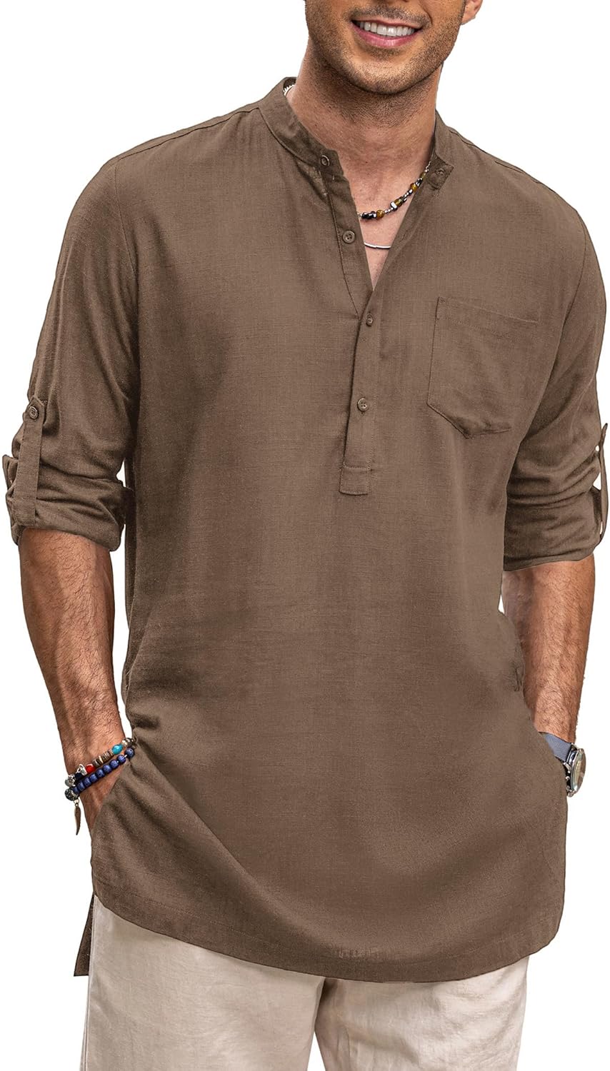 COOFANDY Men's Linen Henley Shirts for Casual Summer Style