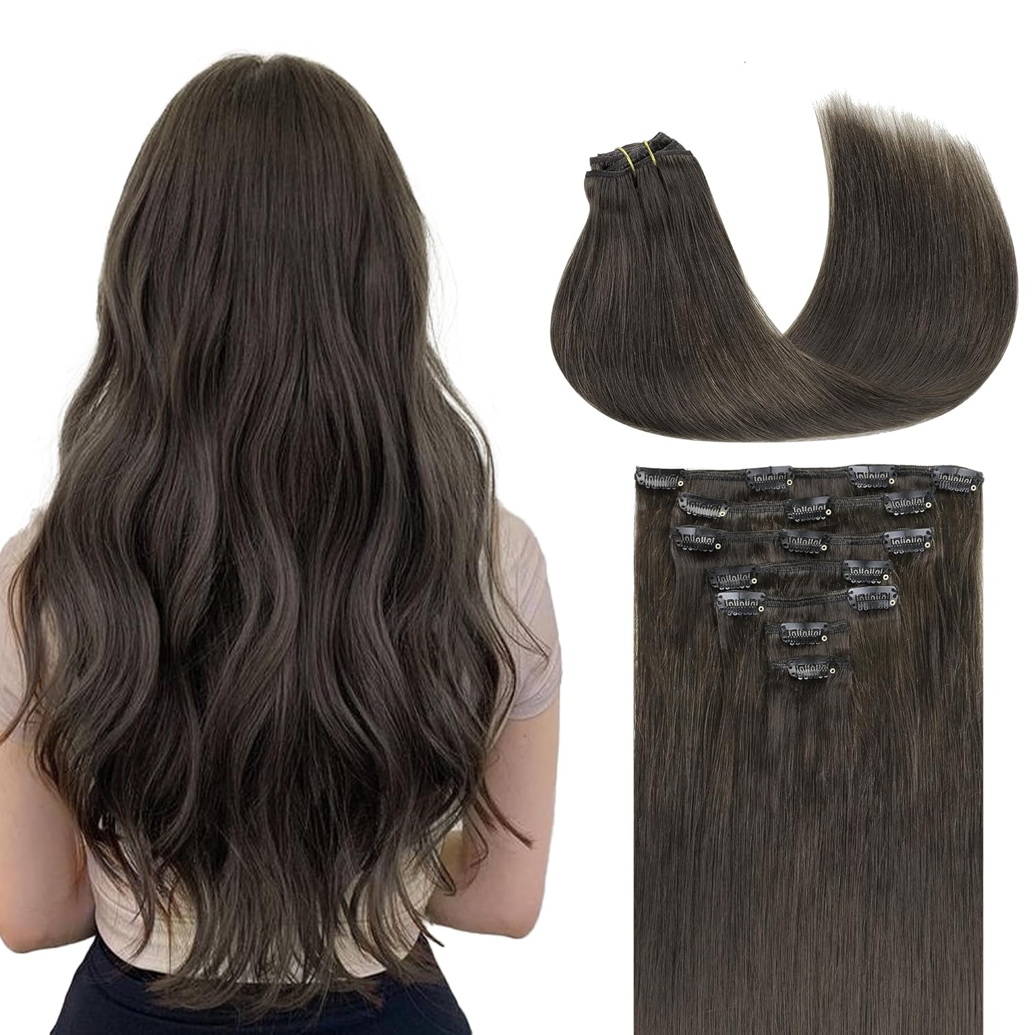 GOO GOO Clip in Hair Extensions for Women, 14in Mocha Brown