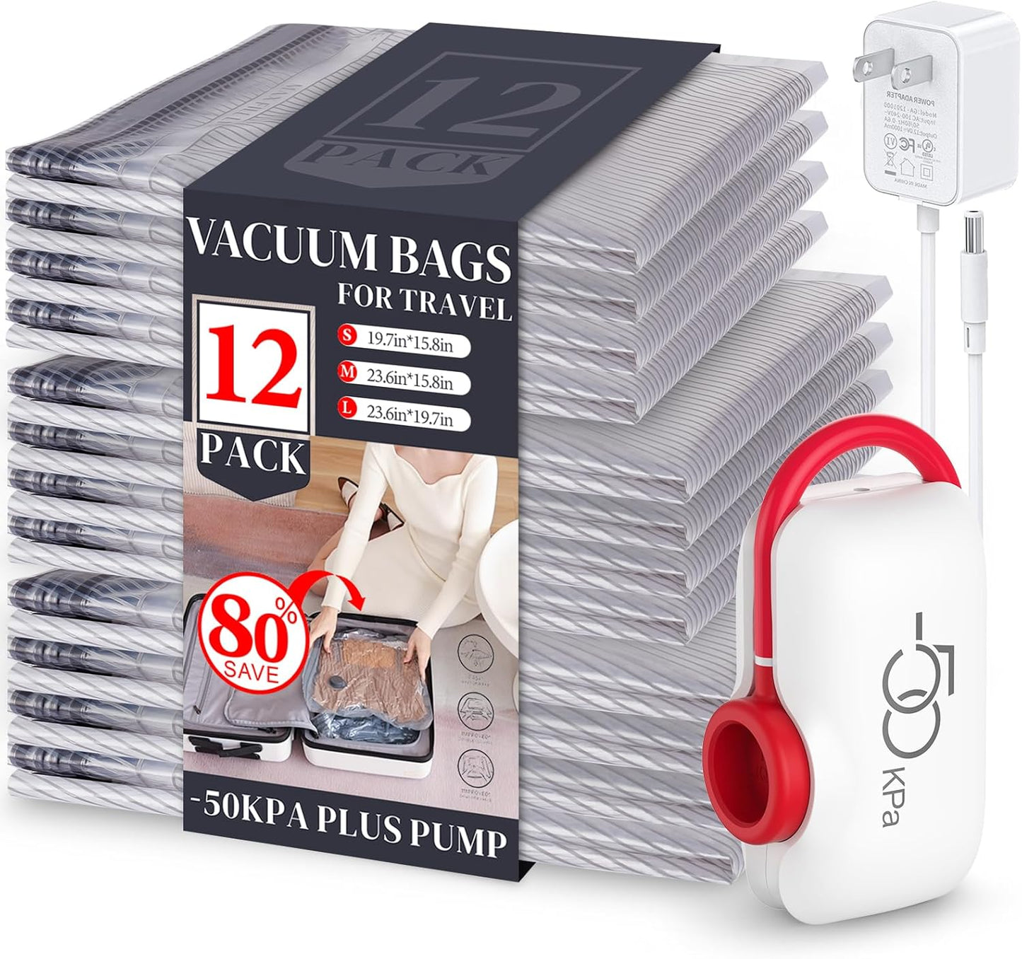 VMstr Vacuum Seal Bags for Clothing Travel - 12 Pack Set