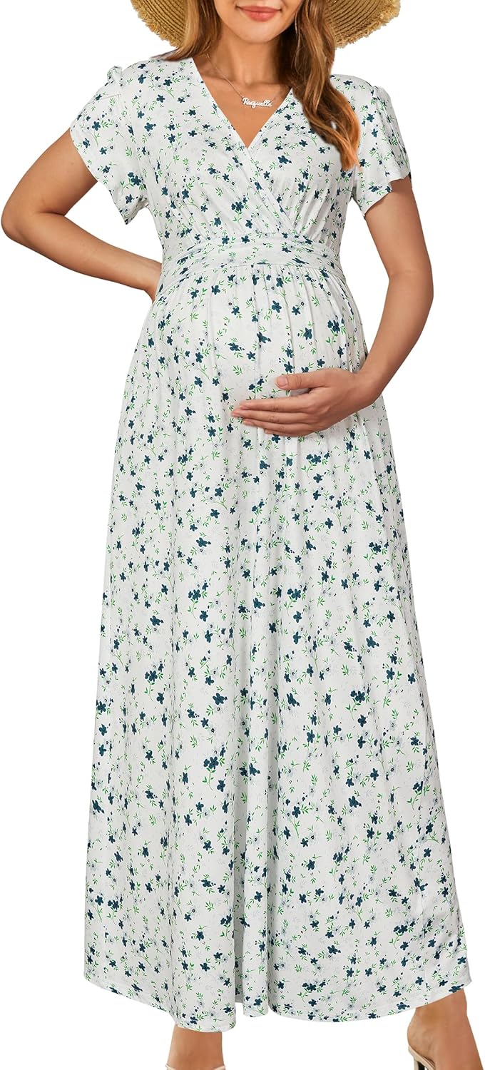 OUGES Maternity Maxi Dress for Baby Shower and Photoshoot
