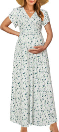 OUGES Maternity Maxi Dress Wrap V Neck - Flattering Comfort