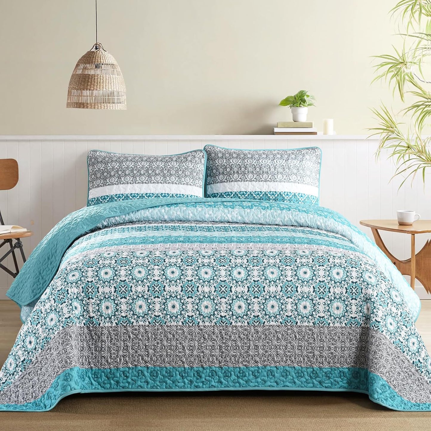 WONGS BEDDING Boho Quilt Set King Size for All Seasons