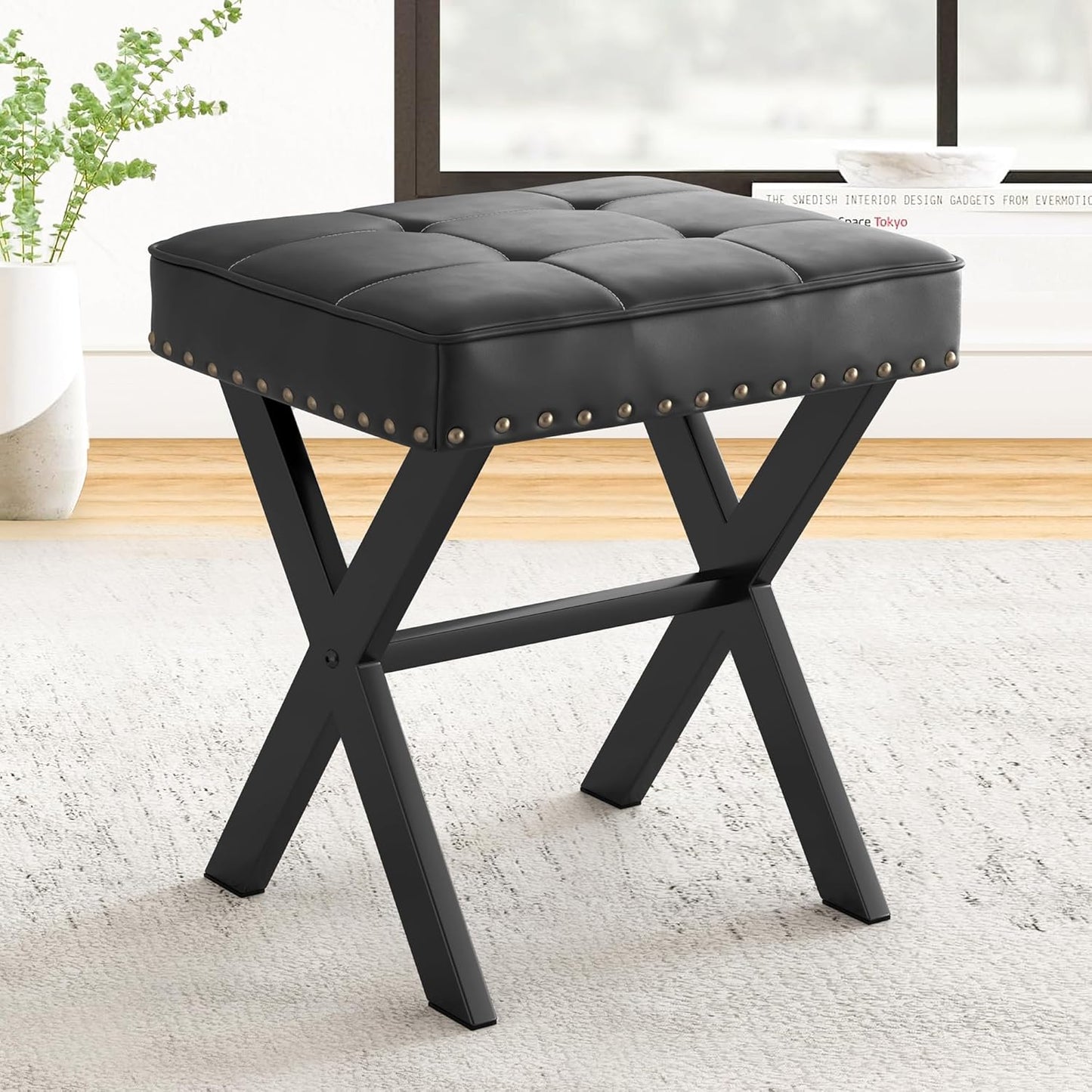 LUE BONA Vanity Stool - Modern Faux Leather Makeup Seat