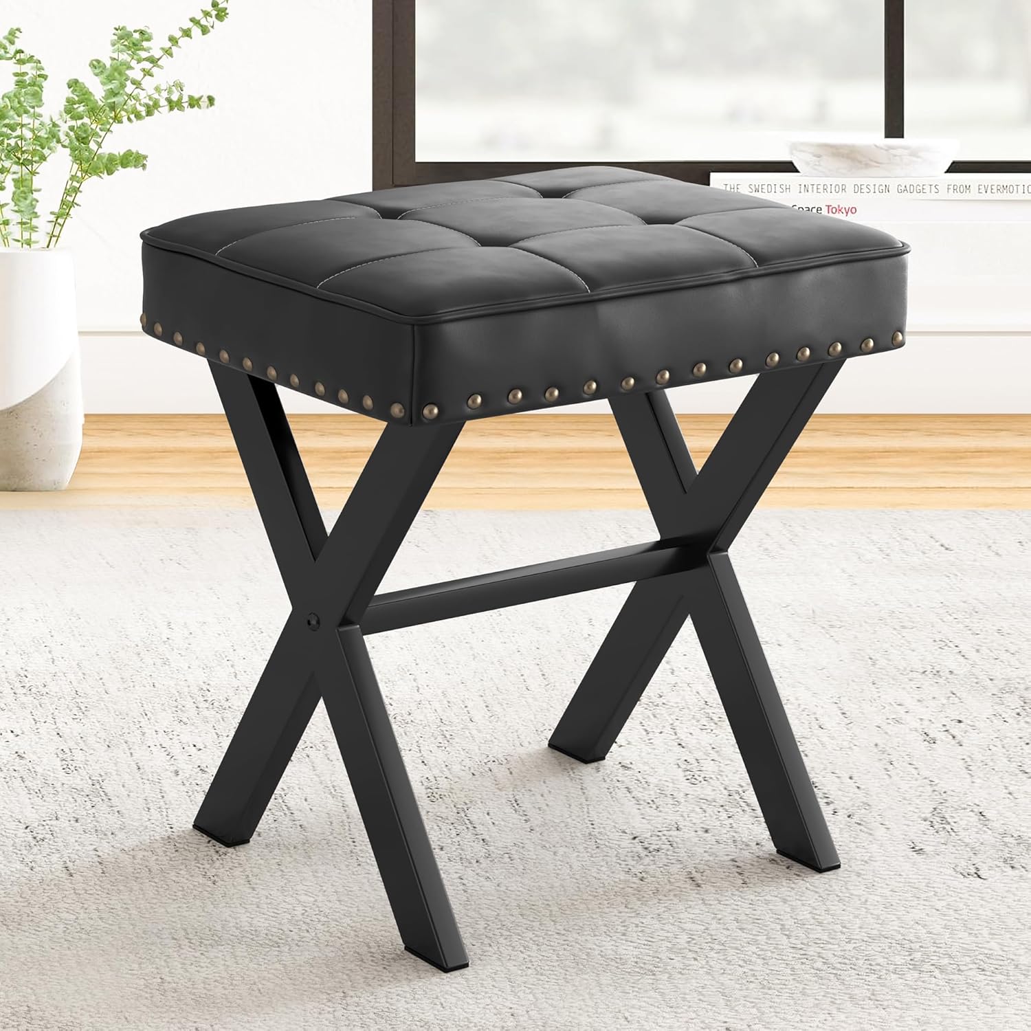 LUE BONA Vanity Stool - Modern Faux Leather Makeup Seat