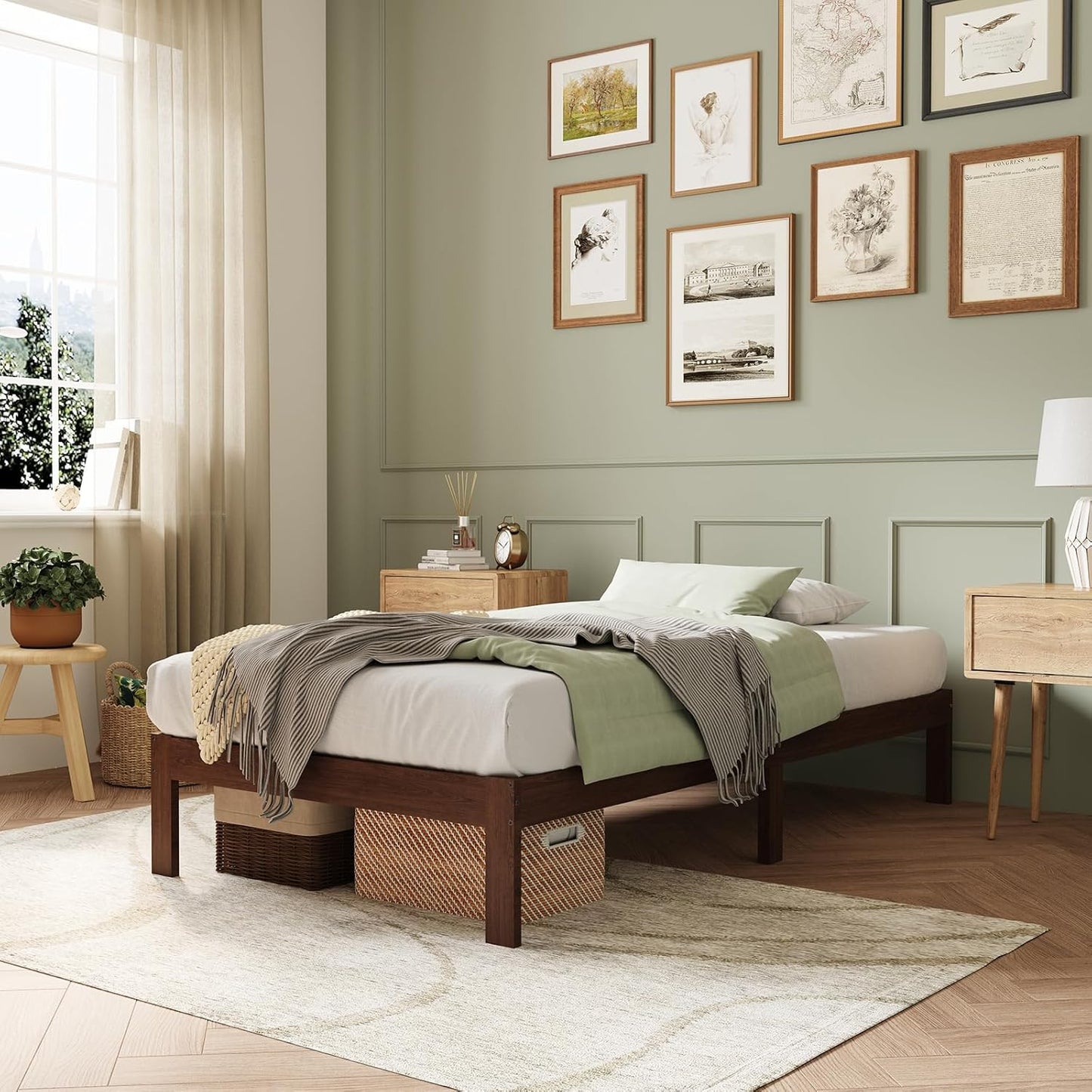 Novilla 12 Inch Wooden Twin Bed Frame for Stylish Bedrooms