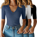 Riyiper Women's Ribbed Cotton Half Sleeve Tee - Slim Fit Summer