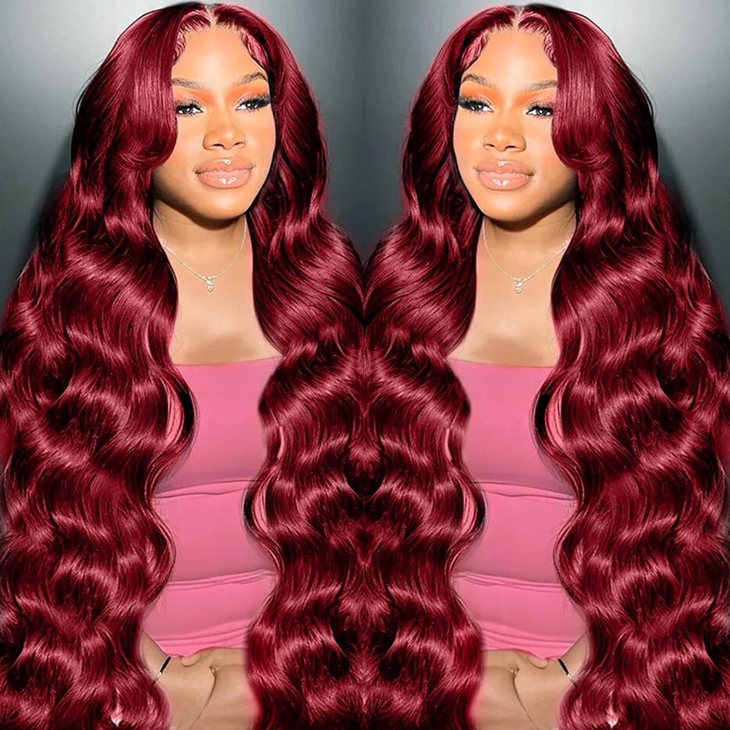 99J Burgundy Lace Front Wig - 26in Body Wave Human Hair