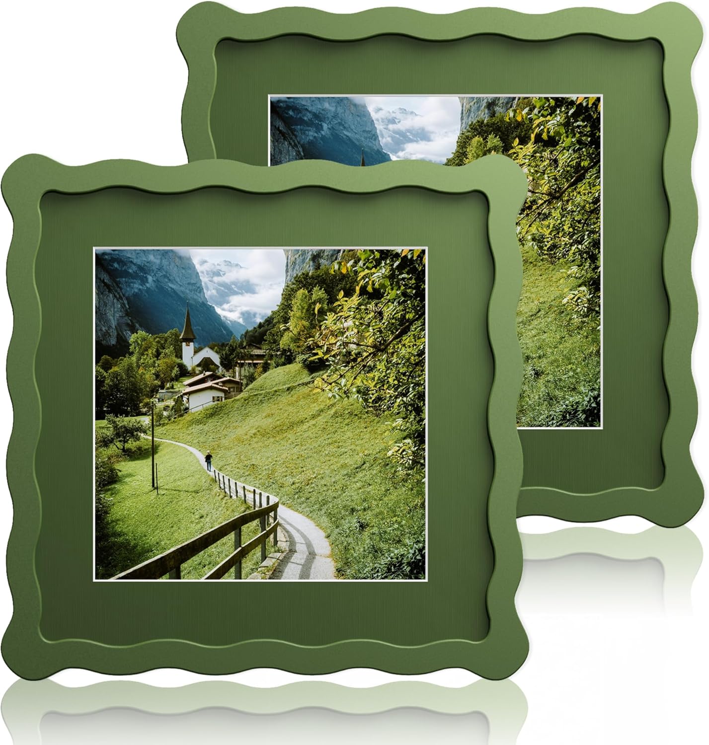8X8 Wavy Picture Frame with Mat for 6X6 Photos - 2 Pack