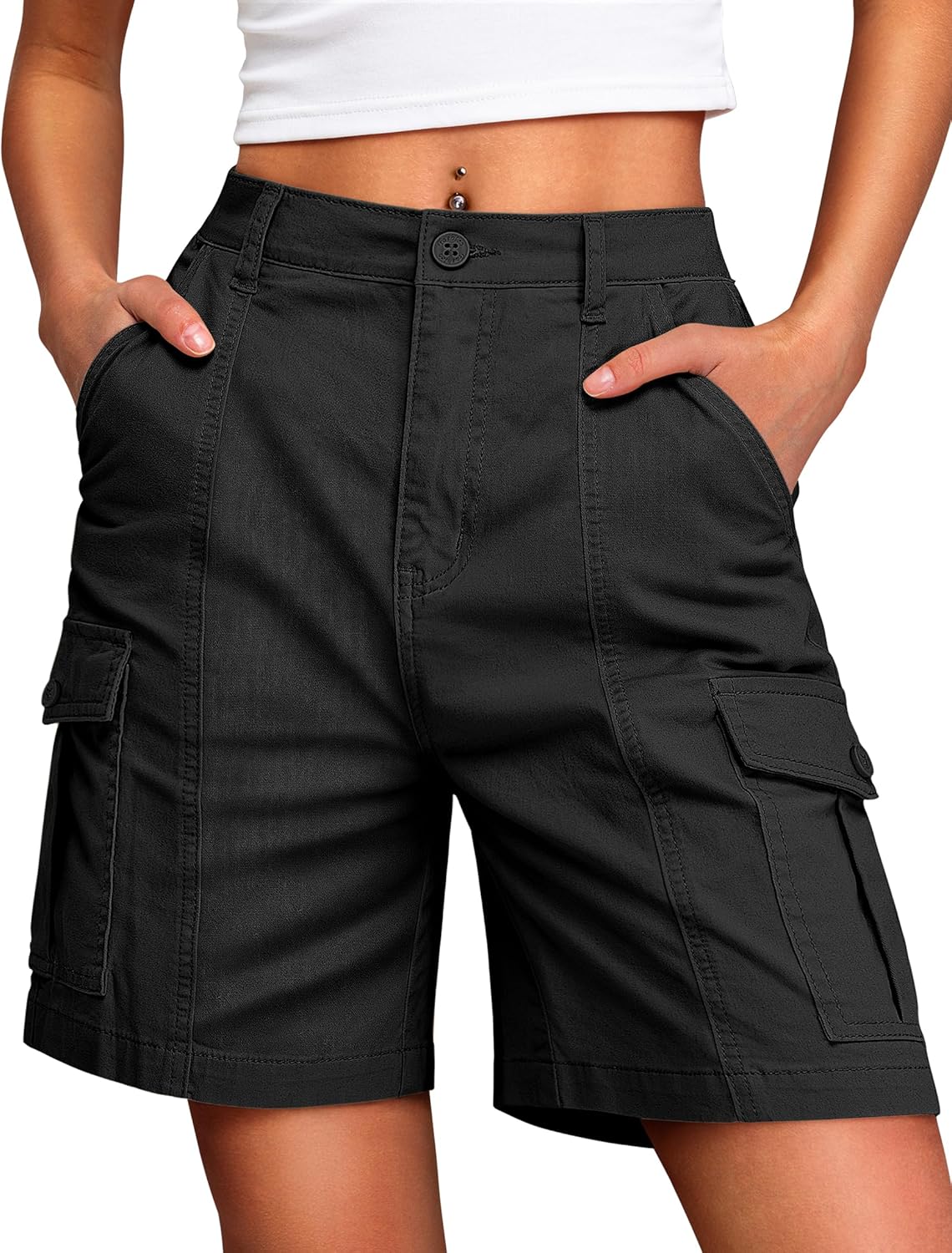 IWD Bermuda Cargo Denim Shorts for Women with 6 Pockets