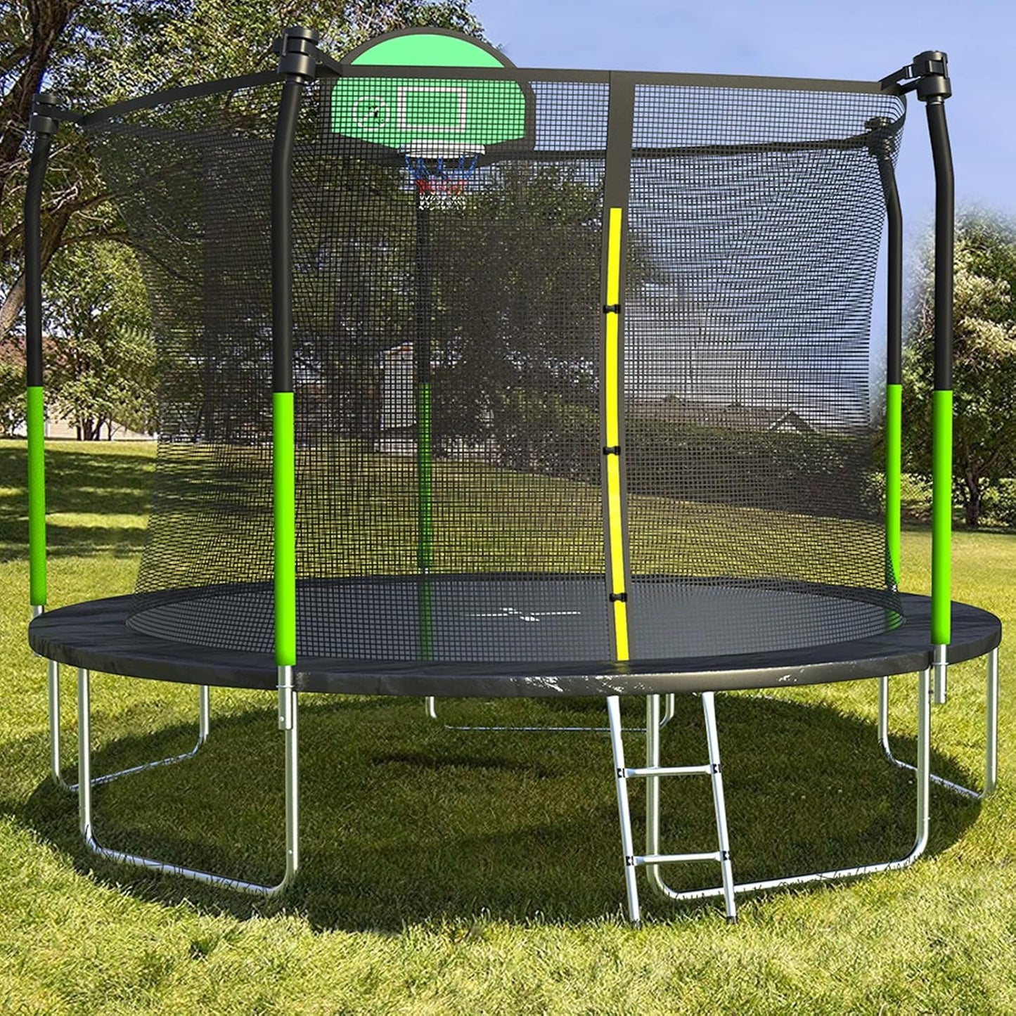 AOTOB 12FT Trampoline with Safety Enclosure and Basketball Hoop