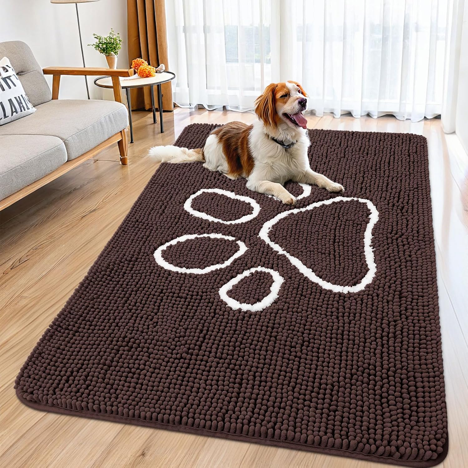 Smiry Dog Door Mat for Muddy Paws - Absorbent Chenille Rug