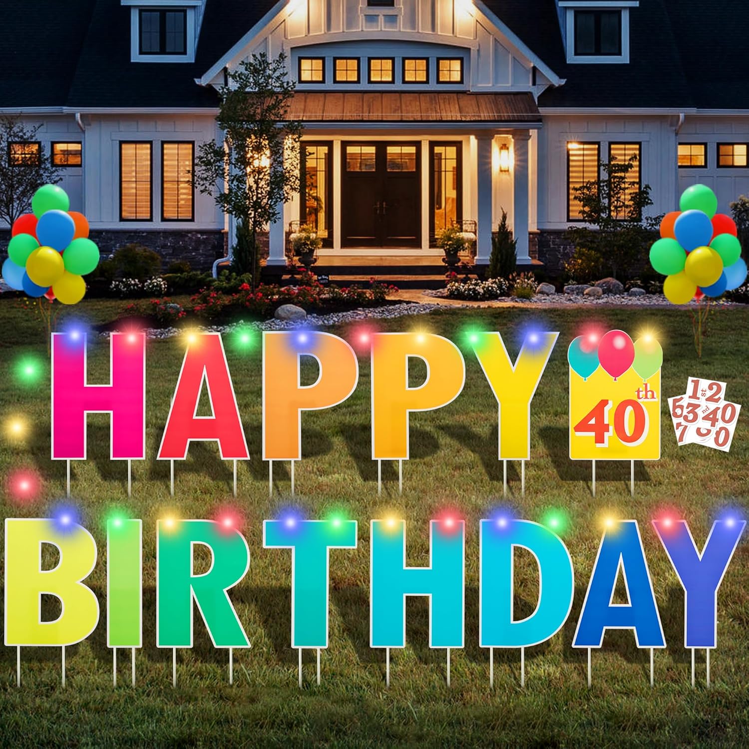 Customizable Happy Birthday Yard Sign with Colorful LED Lights