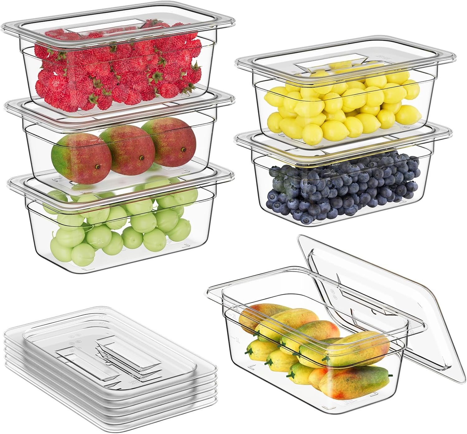 1/4 4ft' Food Pans with Lids - Clear Stackable Plastic Set