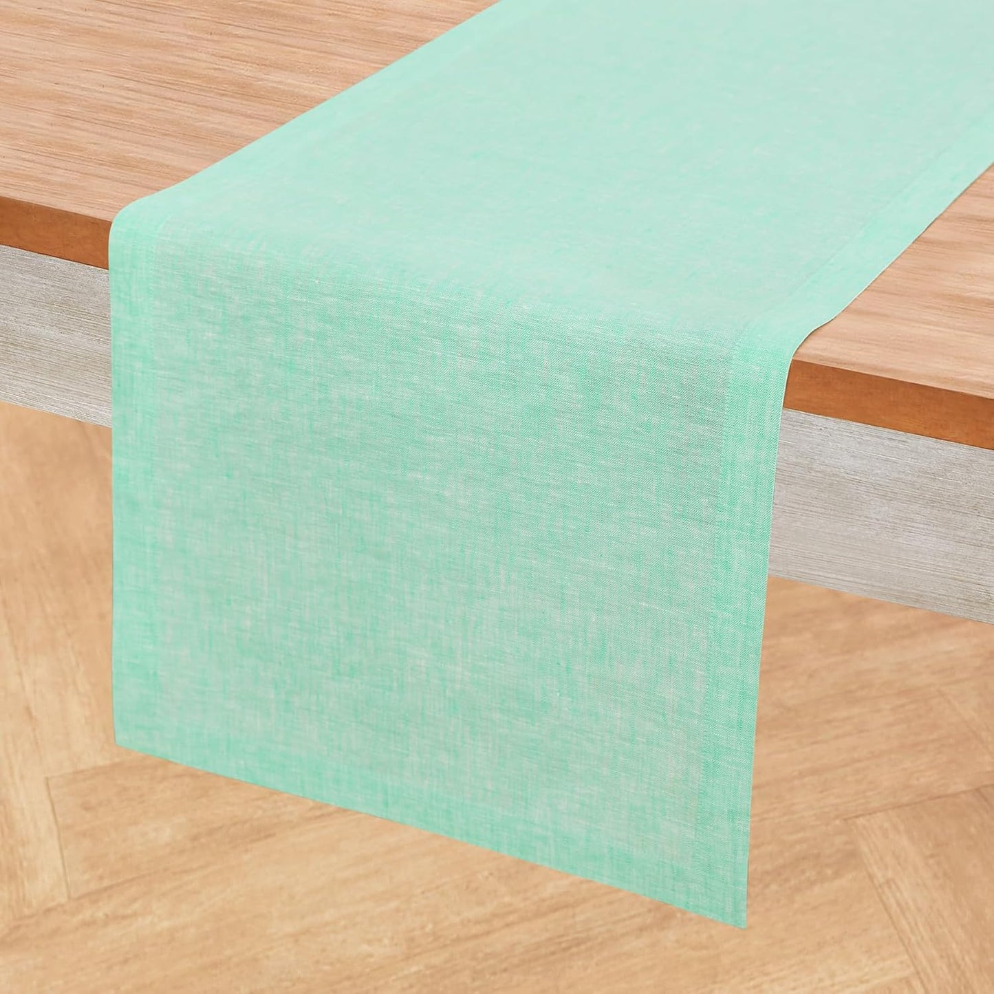 Elegant 100% Pure Linen Chambray Aqua Table Runner for Dining