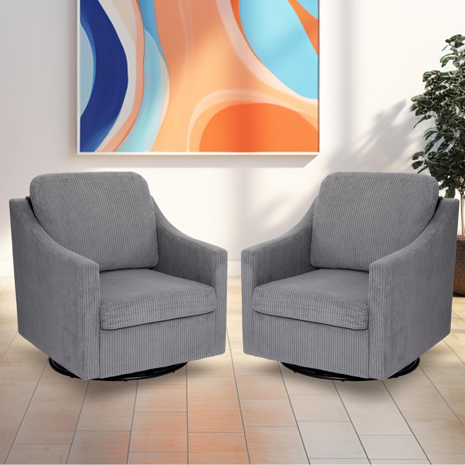 Set of 2 Swivel Accent Chairs - Stylish 360 Swivel for Modern Comfort