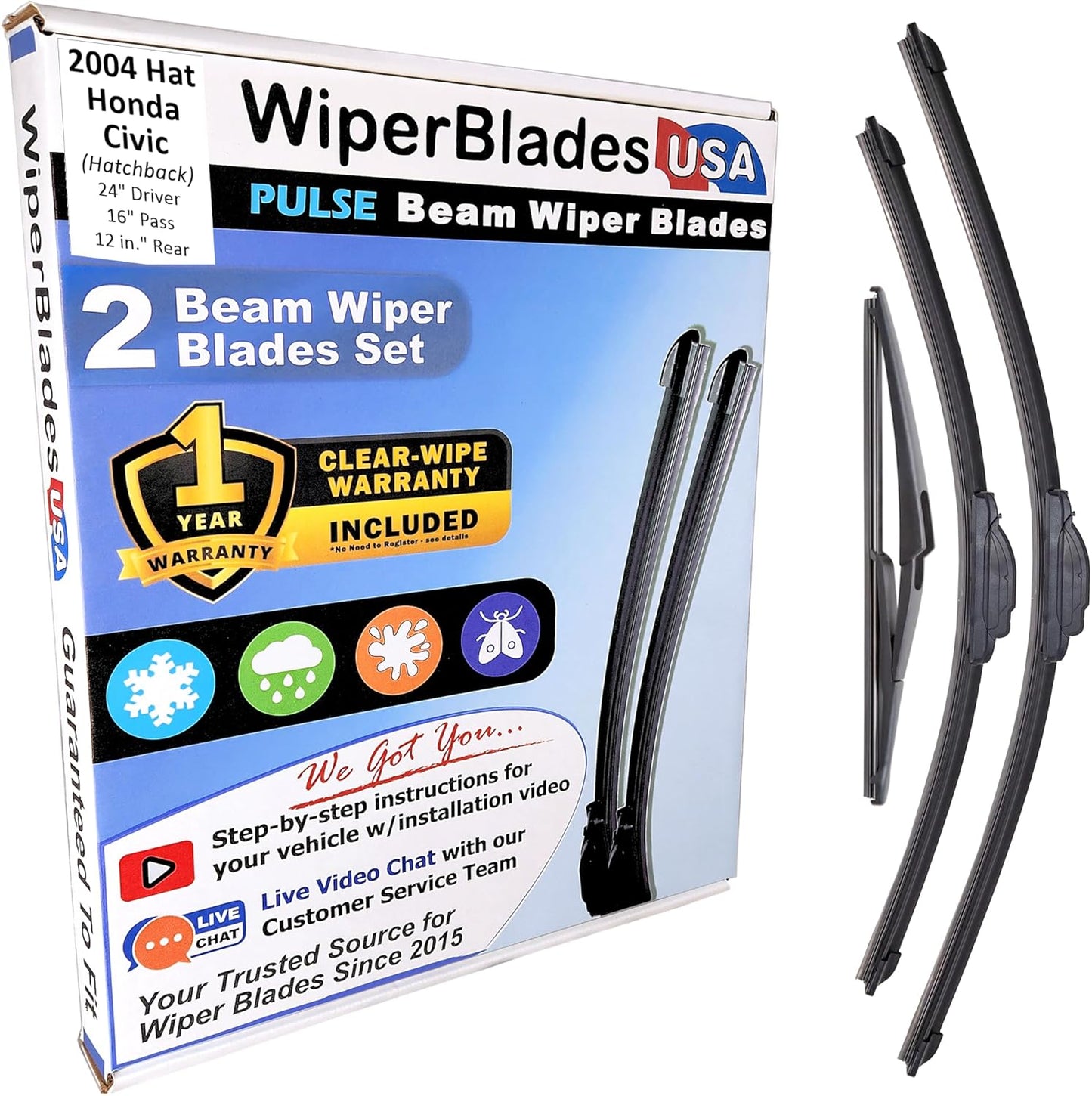 Wiper Blades Set for Honda Civic 2004 - 1yr Warranty Included
