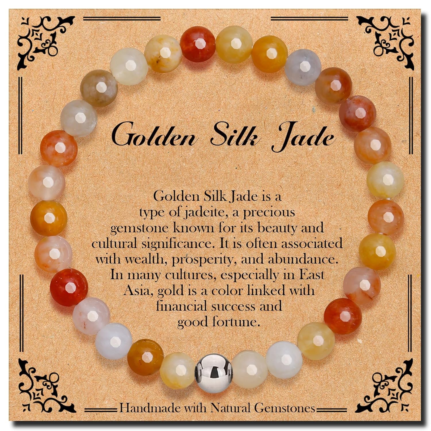 Golden Silk Jade Bracelet: Handmade Healing Gemstone