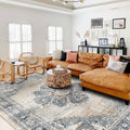 Area Rugs 9x12 Washable Non-Slip Boho Rug - Soft Low-Pile Blue
