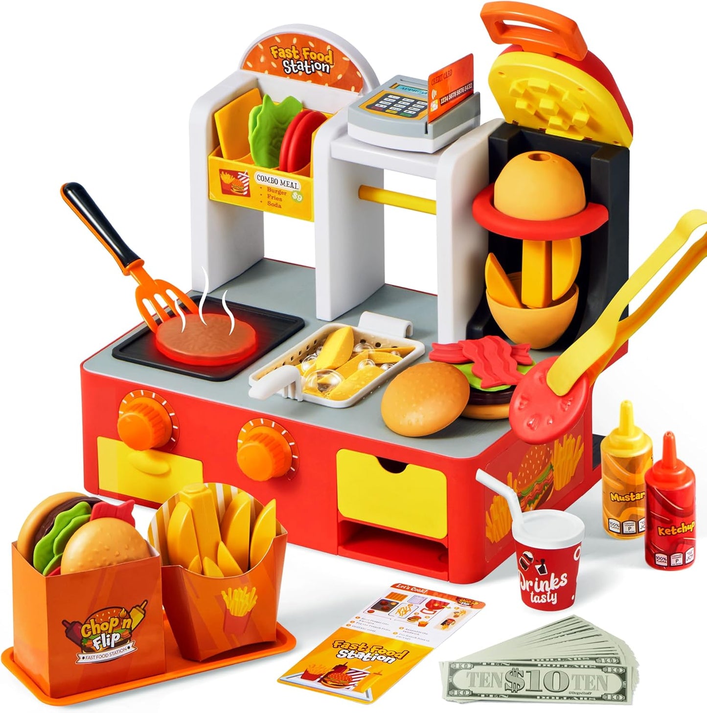 Restaurant Play Set Toy - 40+ PCS Fast Food Playset Fun