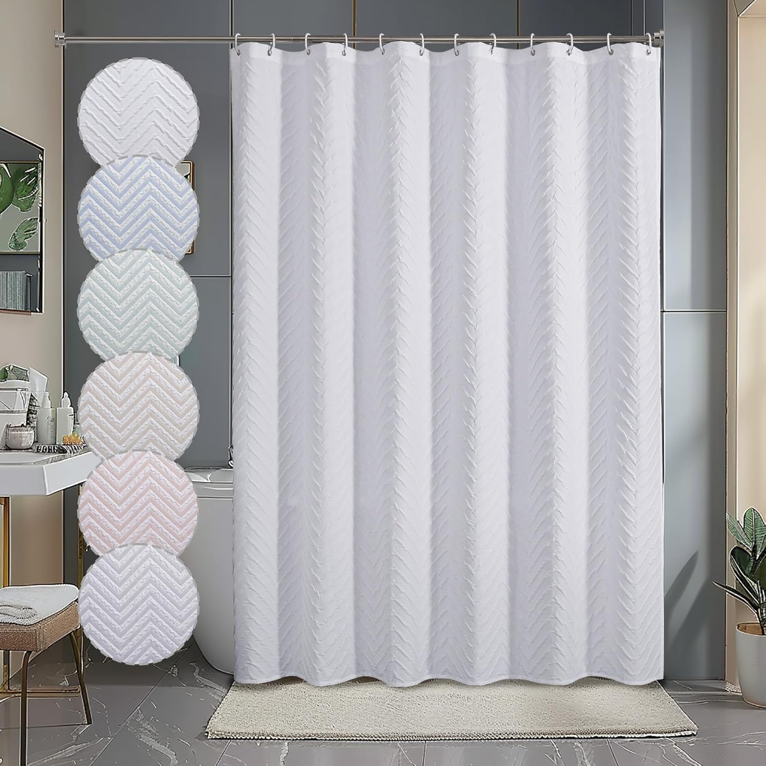 Luxury 3D Geometric White Shower Curtain - Modern Elegance