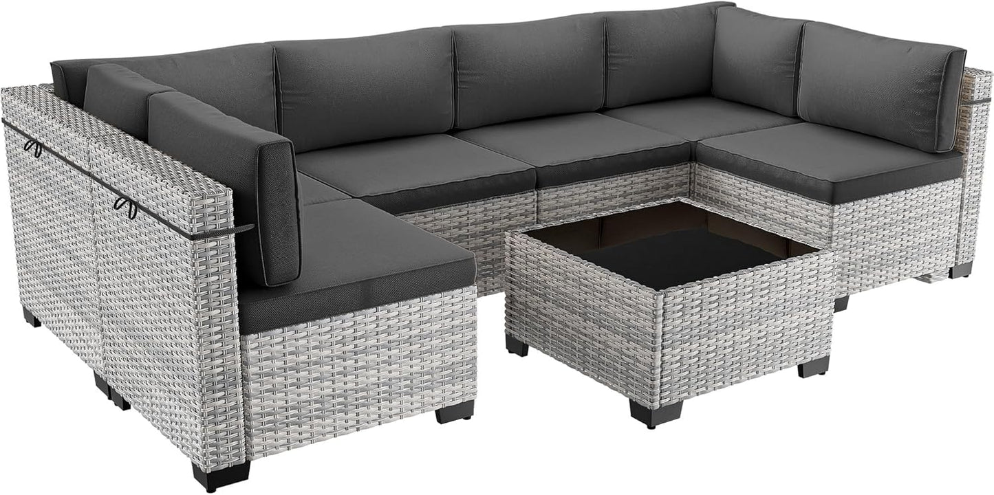 7-Piece Outdoor Sectional Patio Furniture Set with Thick Cushions
