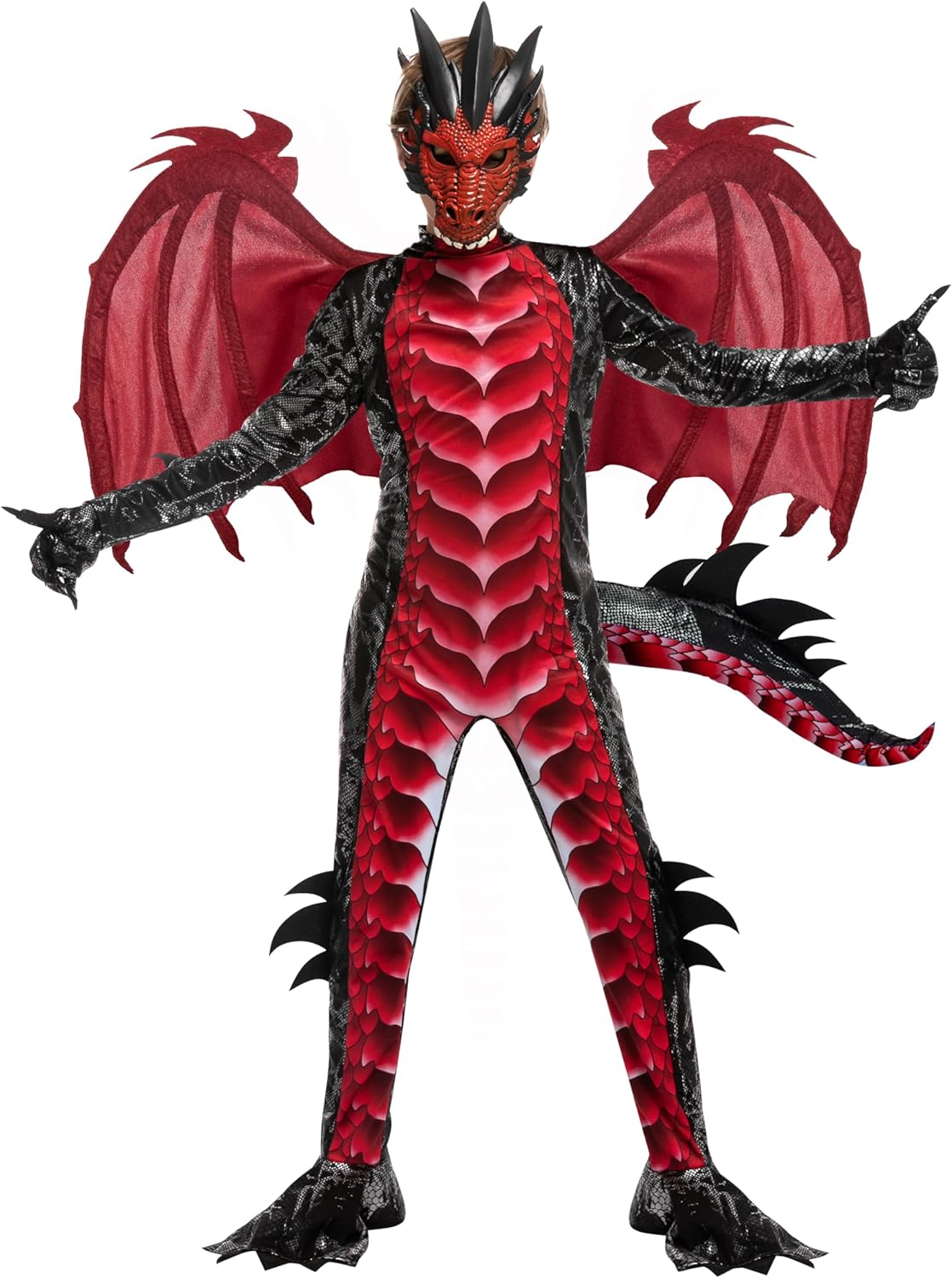 Halloween Kid Dragon Costume with Wings, Tail and Mask Set