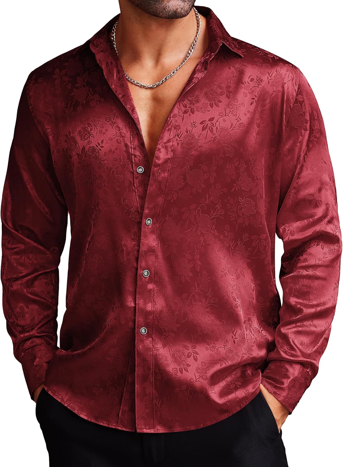 COOFANDY Men's Silk Satin Dress Shirts for Elegant Occasions