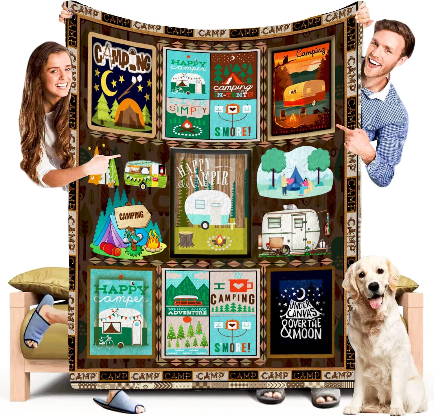 Cozy Retro Camping Bus Fleece Blanket