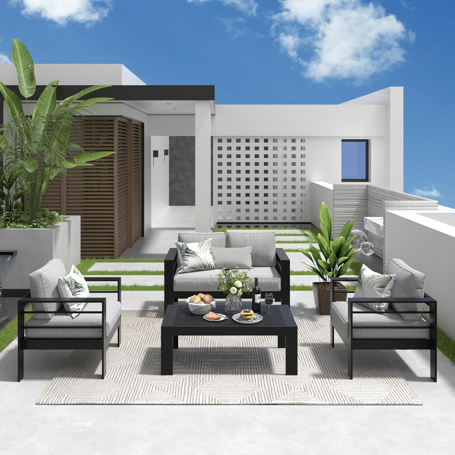 Solaste Outdoor Aluminum Furniture Set - 4 Piece Patio Sofa