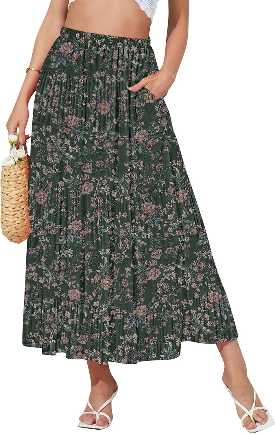 NASHALYLY Women's High Waisted Maxi Skirt with Pockets